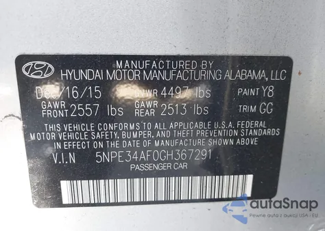 2016 Hyundai Sonata Limited/Sport from USA, damaged, VIN 5NPE34AF0GH67291